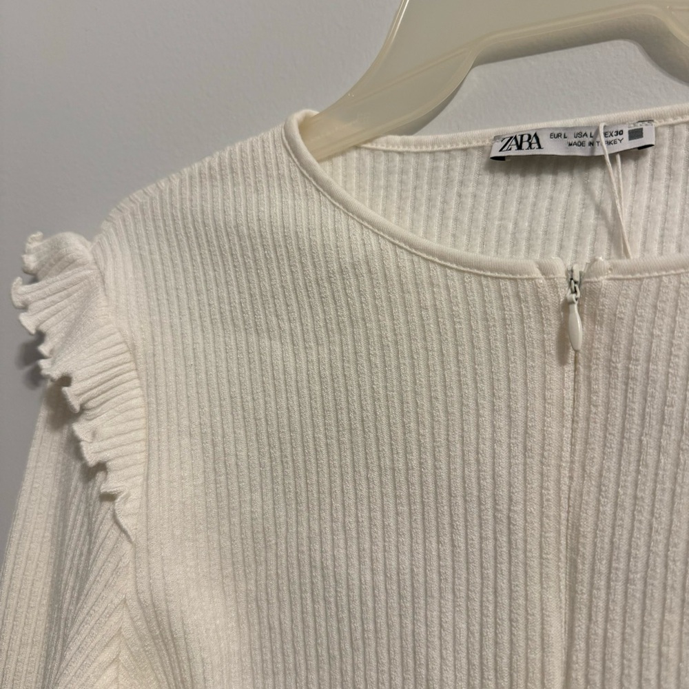 Zara White Ribbed Shirt - Picture 3 of 4